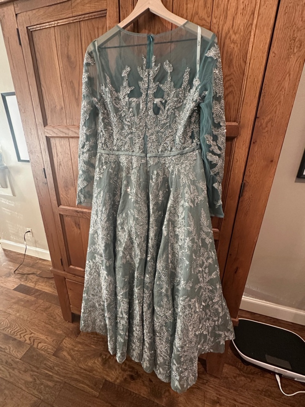Mac Duggal Sage Green Beaded Gown Size 12 - Picture 4 of 6